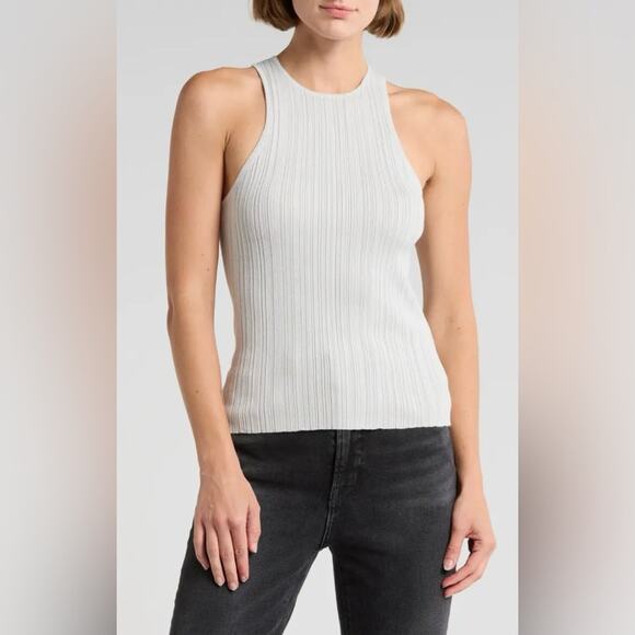 New Madewell Signature Shimmer Knit Cutaway Sweater Tank Silver Extra Small - Picture 1 of 7